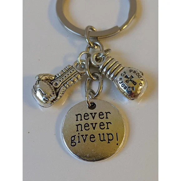 4/$20 Motivation Never Give Up boxing boxer Cabochon Charms Silver Keychain Gift - Picture 2 of 3